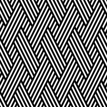 Vector seamless texture. Modern geometric background. Repeated monochrome pattern. Interlacing oblique stripes.
