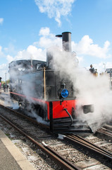 Locomotive &agrave; vapeur sous un panache de fum&eacute;e, monument historique, Baie de Somme, Picardie, France