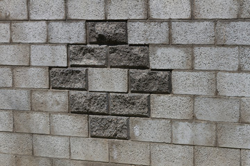 The wall of gray brick pattern