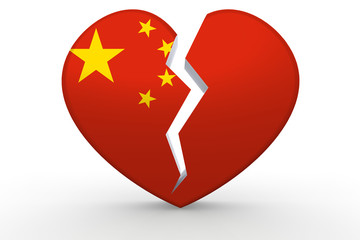 Broken white heart shape with China flag