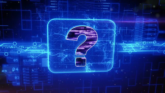 Abstract animation of question mark icon in digital cyberspace