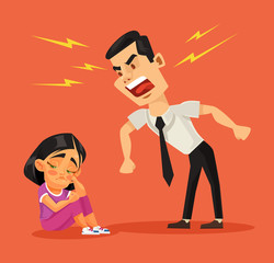 Father scolds his daughter. Vector flat cartoon illustration