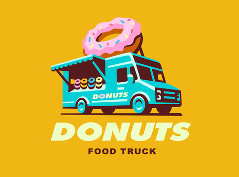Vector illustration of food truck logo Donuts