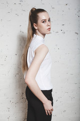 full-length fashion girl posing on white background.Portrait of