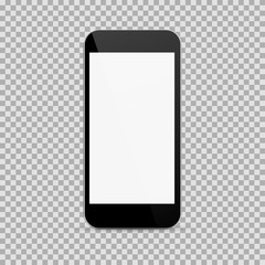 Realistic black smartphone in realistic style with blank screen isolated on white background. Vector illustration