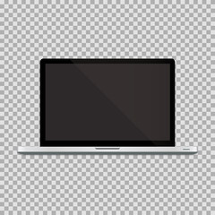 Realistic open laptop with blank screen on isolated background. Vector illustration