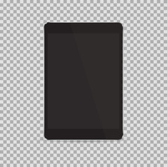 Realistic black tablet with blank screen on isolated background. Vector illustration