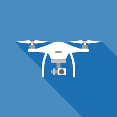 white drone vector with long shadow, flat design
