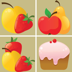 Fruit and cake icons