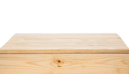 Wood table top isolated on white background