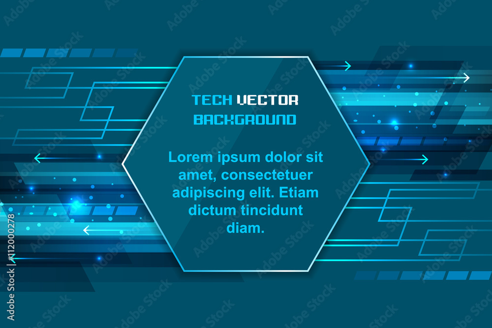 Poster technology concept vector design with shiny lines, glitter and arrows.