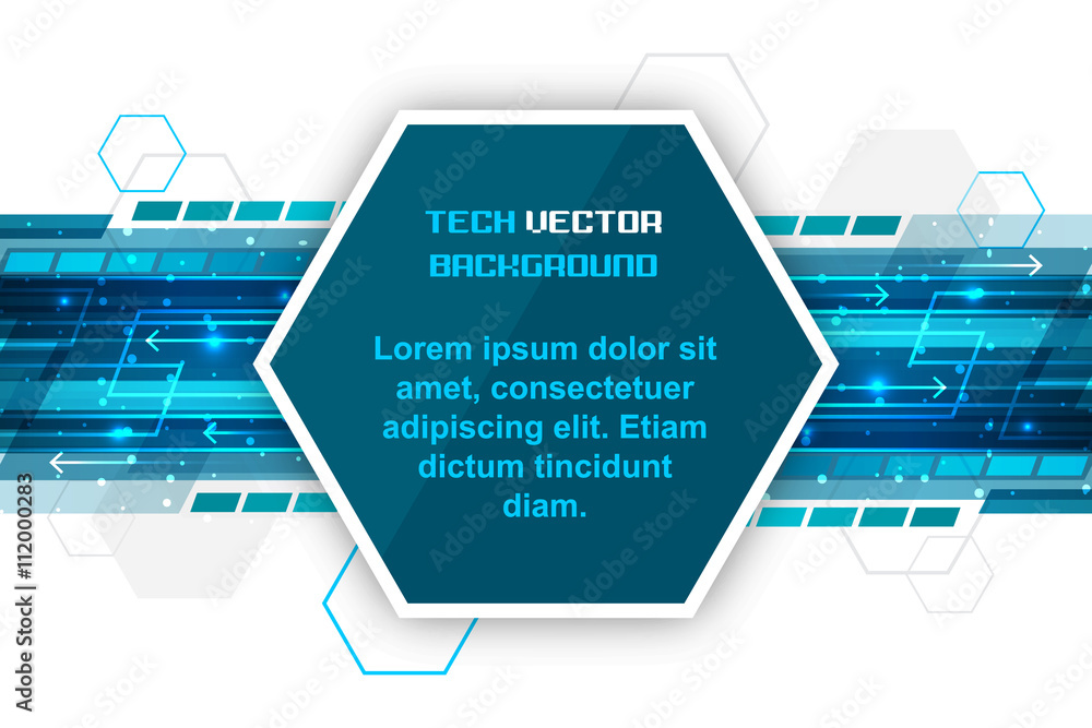 Poster technology concept vector design with shiny lines, glitter and arrows.