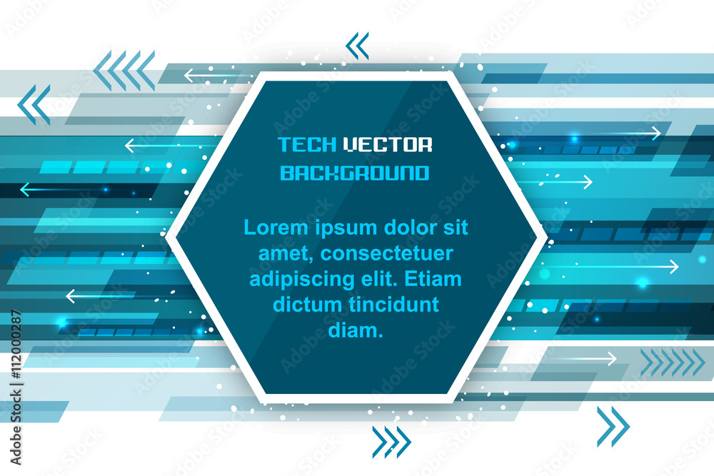 Poster abstract technology background with hexagon and arrows.