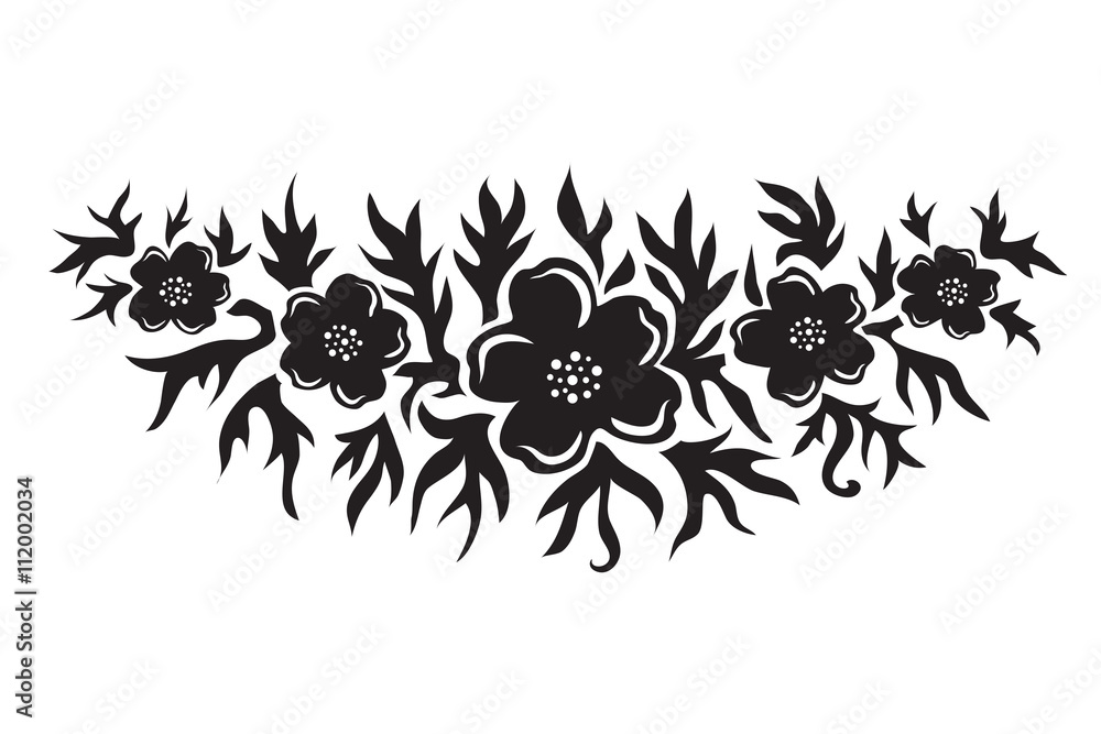 Sticker Black and white floral silhouette ornament