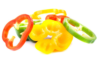 bell pepper slices on white background