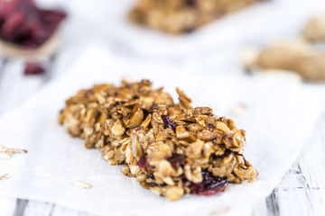 Homemade Granola Bars with Peanuts and Cranberries (selective fo
