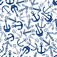 Retro nautical blue anchors seamless pattern