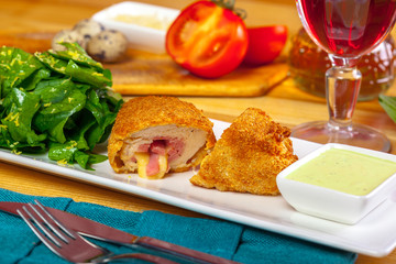 Breaded cutlet served on a plate