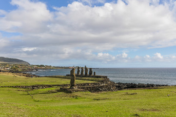 Fototapeta na wymiar Moai group in Ahu Tahai, Easter Island, Chile