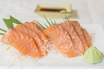 Sliced salmon sashimi  sushi delicious Japanese food menu,