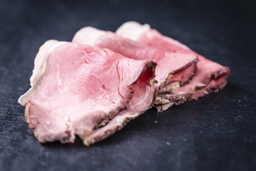 Roastbeef on a slate slab (selective focus)