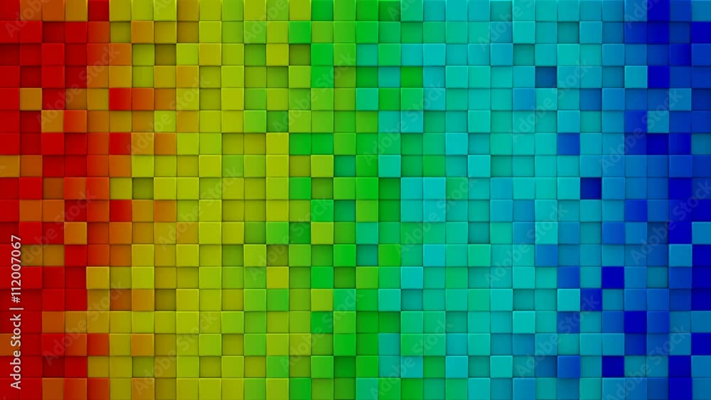 Poster bright rainbow gradient extruded cubes. geometric 3d render animation. computer generated seamless l