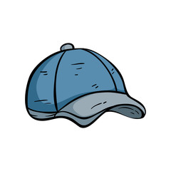 Blue Baseball Cap With Outline and Doodle Style