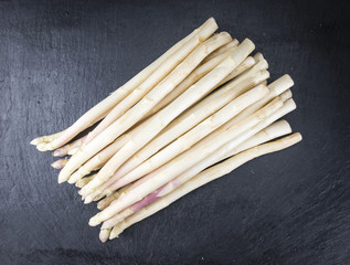 White Asparagus (close-up shot) on slate