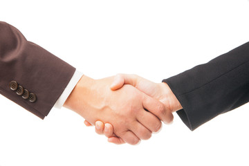 Handshake of two businessmen isolated on white background