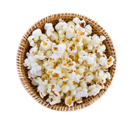 popcorn in basket isolated on white background