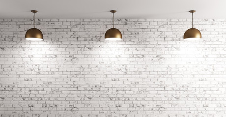 Fototapety  Lamps over brick wall interior background 3d render