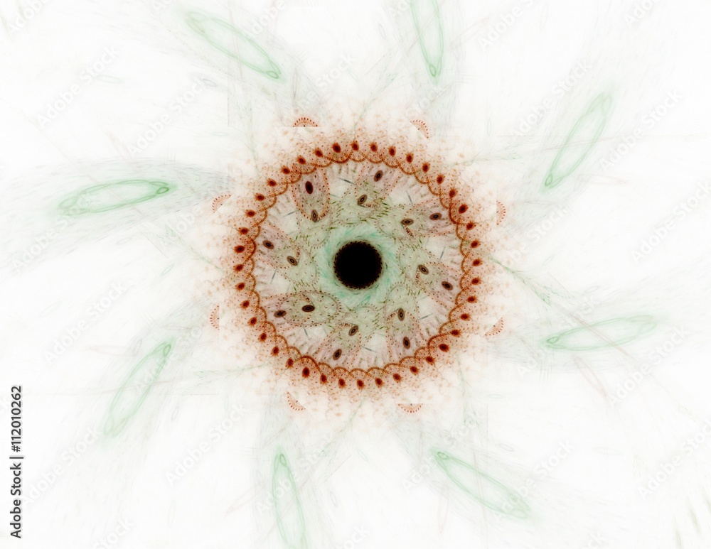 Poster particles of abstract fractal forms on the subject of nuclear physics science and graphic design. ge