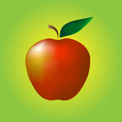 Red apple on a yellow-green background