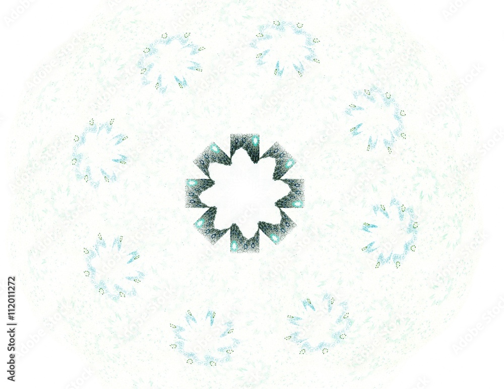 Poster particles of abstract fractal forms on the subject of nuclear physics science and graphic design. ge