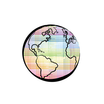 Earth icon. Colors of the rainbow, Spectrum pattern. Earth icon doodles style.
