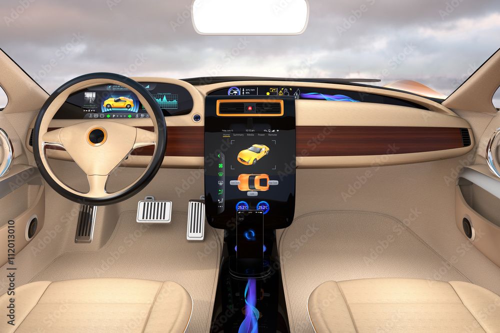 Poster electric vehicle interface concept. 3d rendering image.