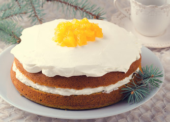 Pumpkin cake with jam, Christmas decoration