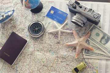 compass, passport, credit card, banknote, globe, camera, map, sh