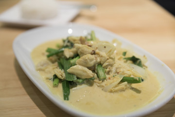 crab stir fry with egg, curry powder and vegetable, selective fo