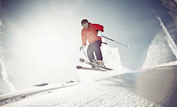 Man off-piste skiing