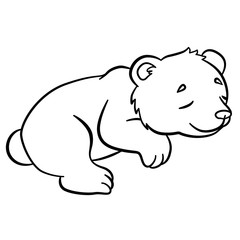 Coloring pages. Wild animals. Little cute baby bear sleeps.