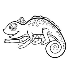 Coloring pages. Wild animals. Little cute chameleon.