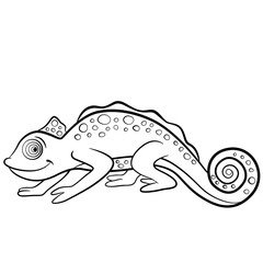 Coloring pages. Wild animals. Little cute chameleon.