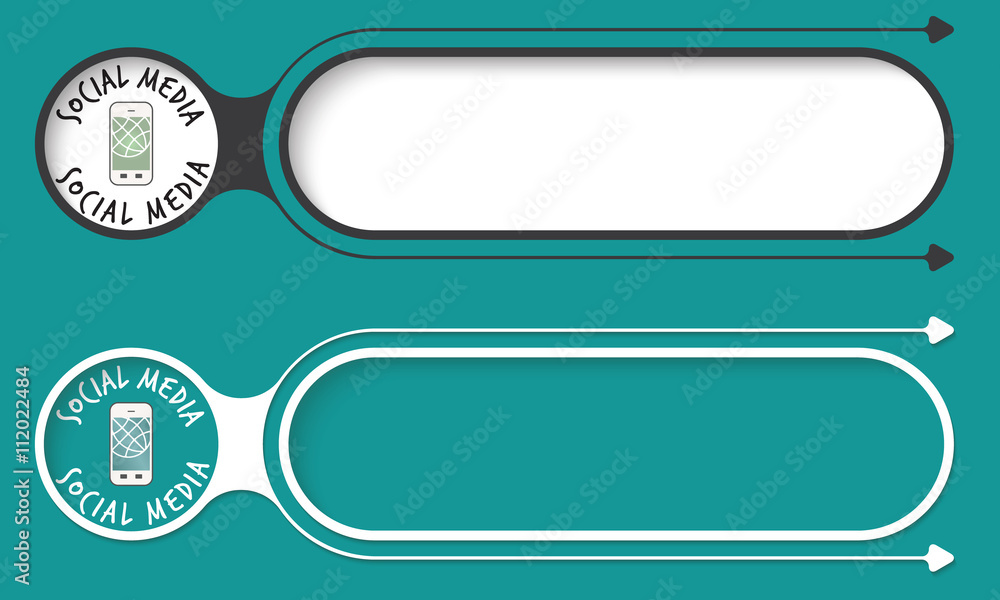 Poster two abstract buttons with arrows and smart phone