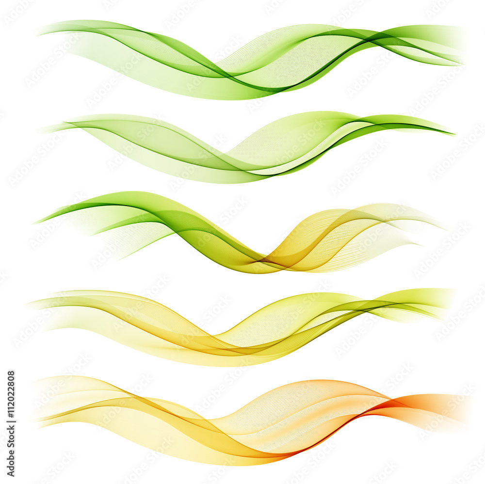 Poster Set abstract color wave. Vector smoke lines.