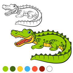 Naklejka premium Coloring page. Color me: alligator. Little cute alligator.