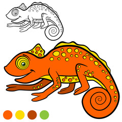 Coloring page. Color me: chameleon. Little cute orange chameleon