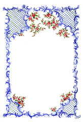 Nostalgischer Hintergrund Malerei Aquarell mit Rosen und barocken Ornamenten