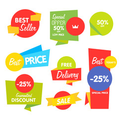 Big Set of Vector Label, Sticker, Tags. Collection Colorful Abstract Label and Sticker. Blank Label of Modern Style. Best seller, eco product, quality and other icon.