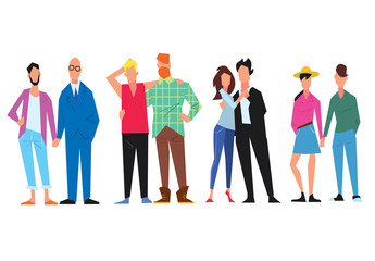 Extraordinary couples of different minorities. Gays and lesbian couple. Homosexual. Tolerance. Vector illustration.
